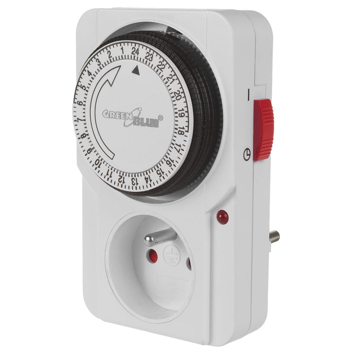 Tidsur - mekanisk timer GreenBlue, 48 programmer, maks. belastning 16A, IP20, GB360 E