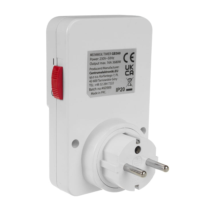 Tidsur - mekanisk timer GreenBlue, 48 programmer, maks. belastning 16A, IP20, GB360 E