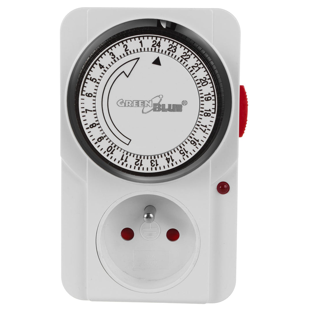 Tidsur - mekanisk timer GreenBlue, 48 programmer, maks. belastning 16A, IP20, GB360 E