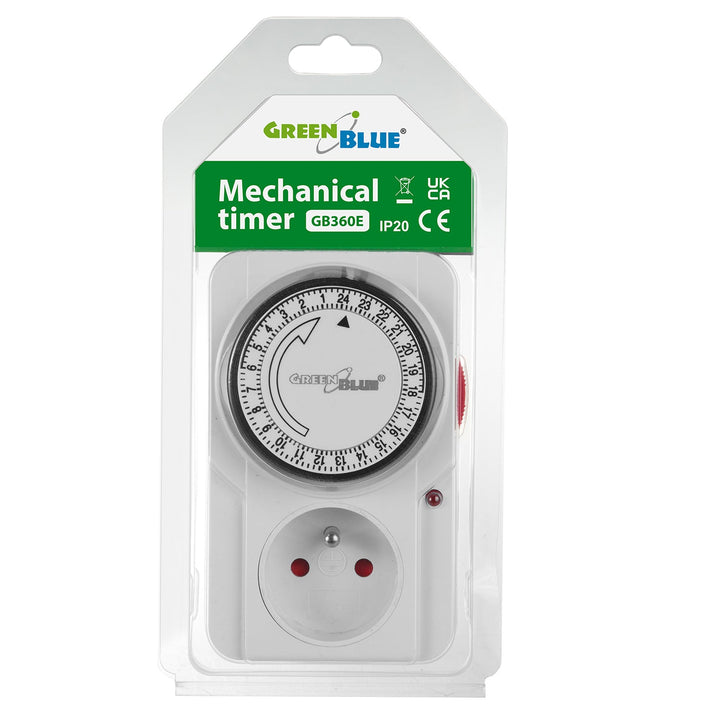 Tidsur - mekanisk timer GreenBlue, 48 programmer, maks. belastning 16A, IP20, GB360 E