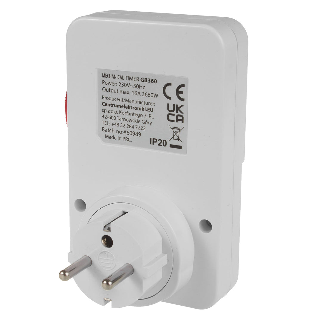 Tidsur - mekanisk timer GreenBlue, 48 programmer, maks. belastning 16A, IP20, GB360 E