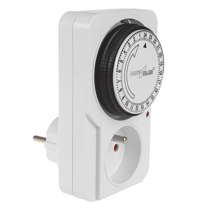 Tidsur - mekanisk timer GreenBlue, 48 programmer, maks. belastning 16A, IP20, GB360 E