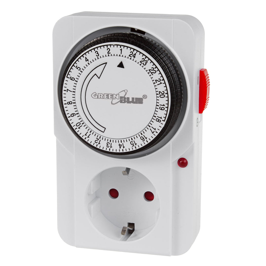 Tidsur - mekanisk timer GreenBlue, 48 programmer, maks. belastning 16A, IP20, GB360 F