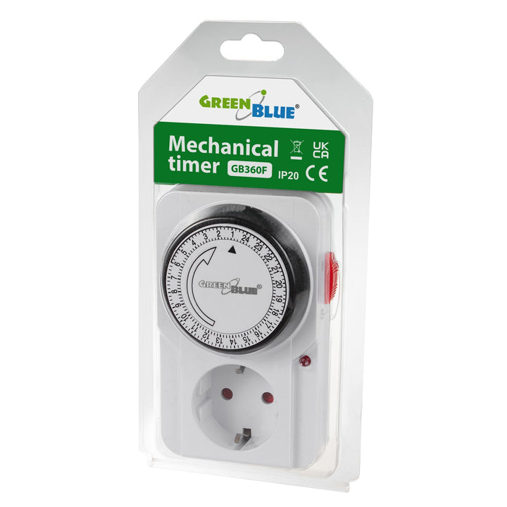 Tidsur - mekanisk timer GreenBlue, 48 programmer, maks. belastning 16A, IP20, GB360 F