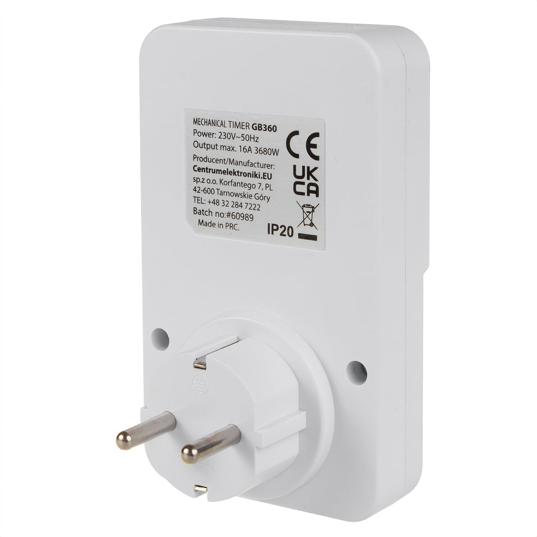 Tidsur - mekanisk timer GreenBlue, 48 programmer, maks. belastning 16A, IP20, GB360 F