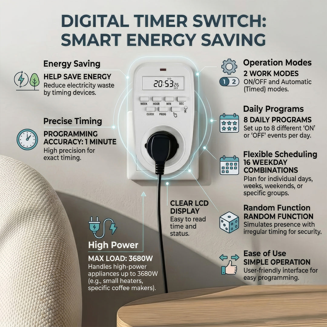 Tidsafbryder - digital timer GreenBlue, maks. belastning 16A, IP20, GB362 E