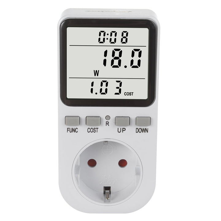 GreenBlue energimåler, wattmeter, type F, 220-240 V AC, 50 Hz, maks. belastning 16 A, IP20, indbygget batteri, GB364 F