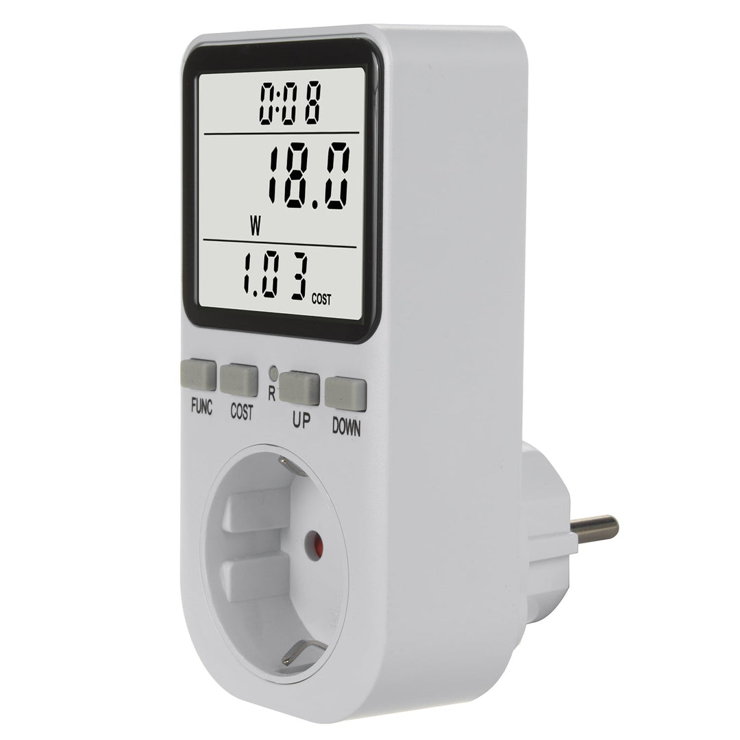 GreenBlue energimåler, wattmeter, type F, 220-240 V AC, 50 Hz, maks. belastning 16 A, IP20, indbygget batteri, GB364 F