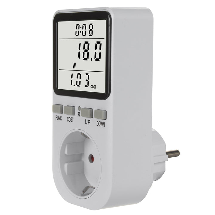 GreenBlue energimåler, wattmeter, type F, 220-240 V AC, 50 Hz, maks. belastning 16 A, IP20, indbygget batteri, GB364 F