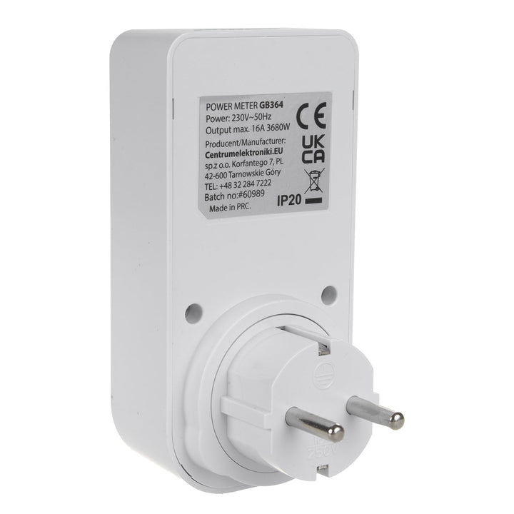 GreenBlue energimåler, wattmeter, type F, 220-240 V AC, 50 Hz, maks. belastning 16 A, IP20, indbygget batteri, GB364 F