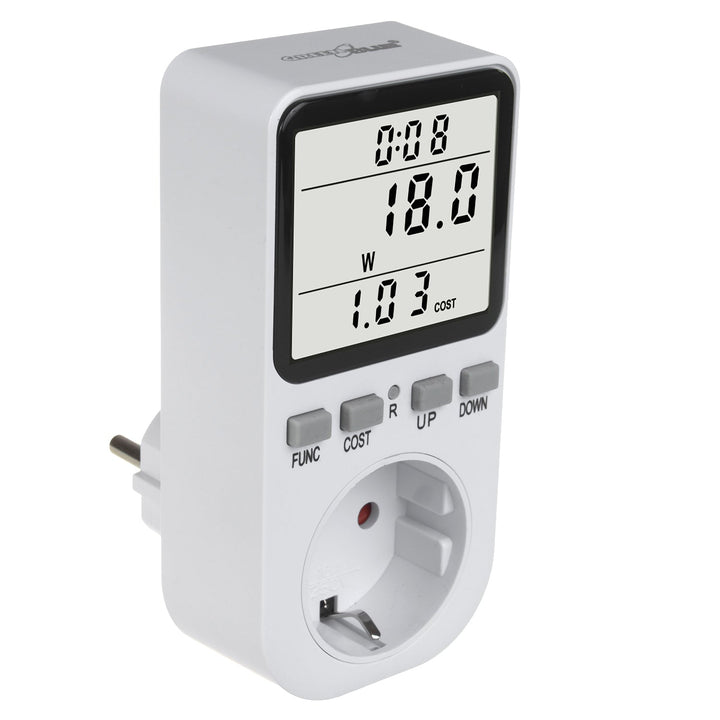 GreenBlue energimåler, wattmeter, type F, 220-240 V AC, 50 Hz, maks. belastning 16 A, IP20, indbygget batteri, GB364 F