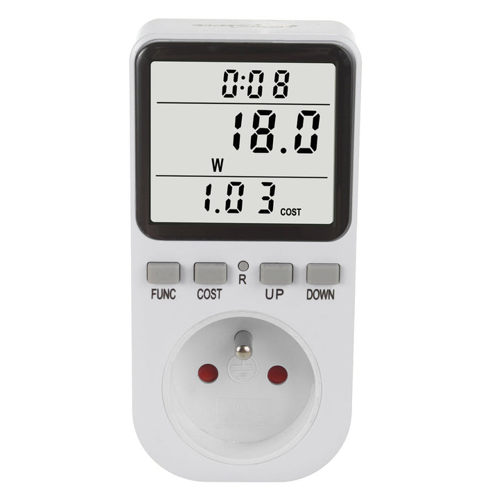 GreenBlue energimåler, wattmeter, type E, 220-240 V AC, 50 Hz, maks. belastning 16 A, IP20, indbygget batteri, GB364 E