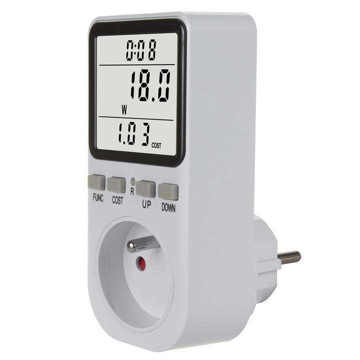 GreenBlue energimåler, wattmeter, type E, 220-240 V AC, 50 Hz, maks. belastning 16 A, IP20, indbygget batteri, GB364 E