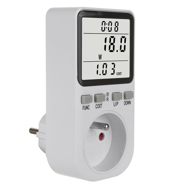GreenBlue energimåler, wattmeter, type E, 220-240 V AC, 50 Hz, maks. belastning 16 A, IP20, indbygget batteri, GB364 E