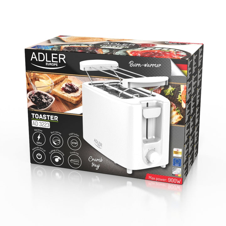 Adler brødrister, 6 indstillingsmuligheder, rist til boller, 900 W, hvid, AD 3223
