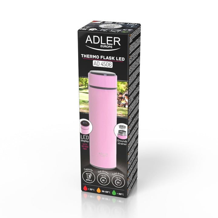 Adler termokande, LED-berøringsskærm, kapacitet 473 ml, farve: lyserød, AD 4506