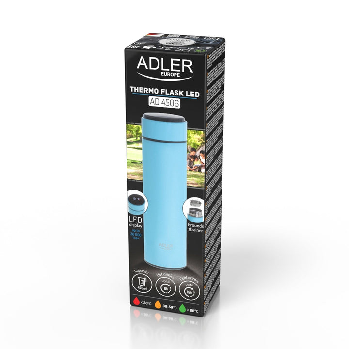 Adler termokande, LED-berøringsskærm, kapacitet 473 ml, farve blå, AD 4506