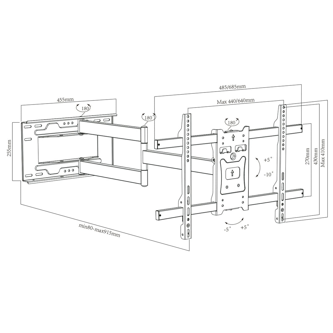 Maclean TV-holder, maks. VESA 600x400, 37-80", 45 kg, lang arm 915 mm, MC-985