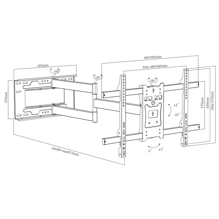 Maclean TV-holder, maks. VESA 600x400, 37-80", 45 kg, lang arm 915 mm, MC-985