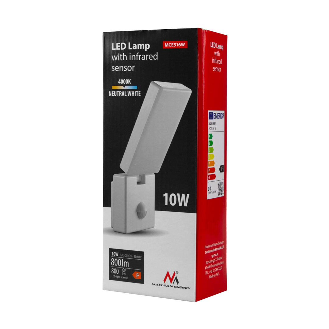 LED-lampe med PIR-bevægelsessensor, hvid, 10 W, IP65, 800 lm, 4000 K