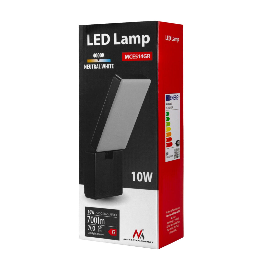 Maclean LED-lampe, grå, 10 W, 700 lm, IP65, neutral hvid, 4000 K