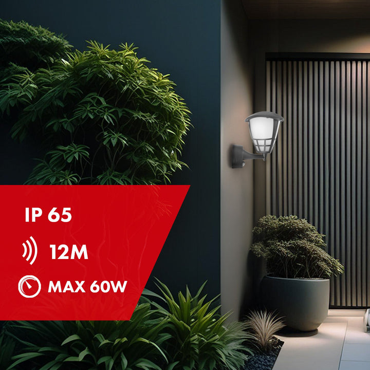 Væglampe med sensor Maclean MCE518 GR 1xE27 grå IP65 max 60W