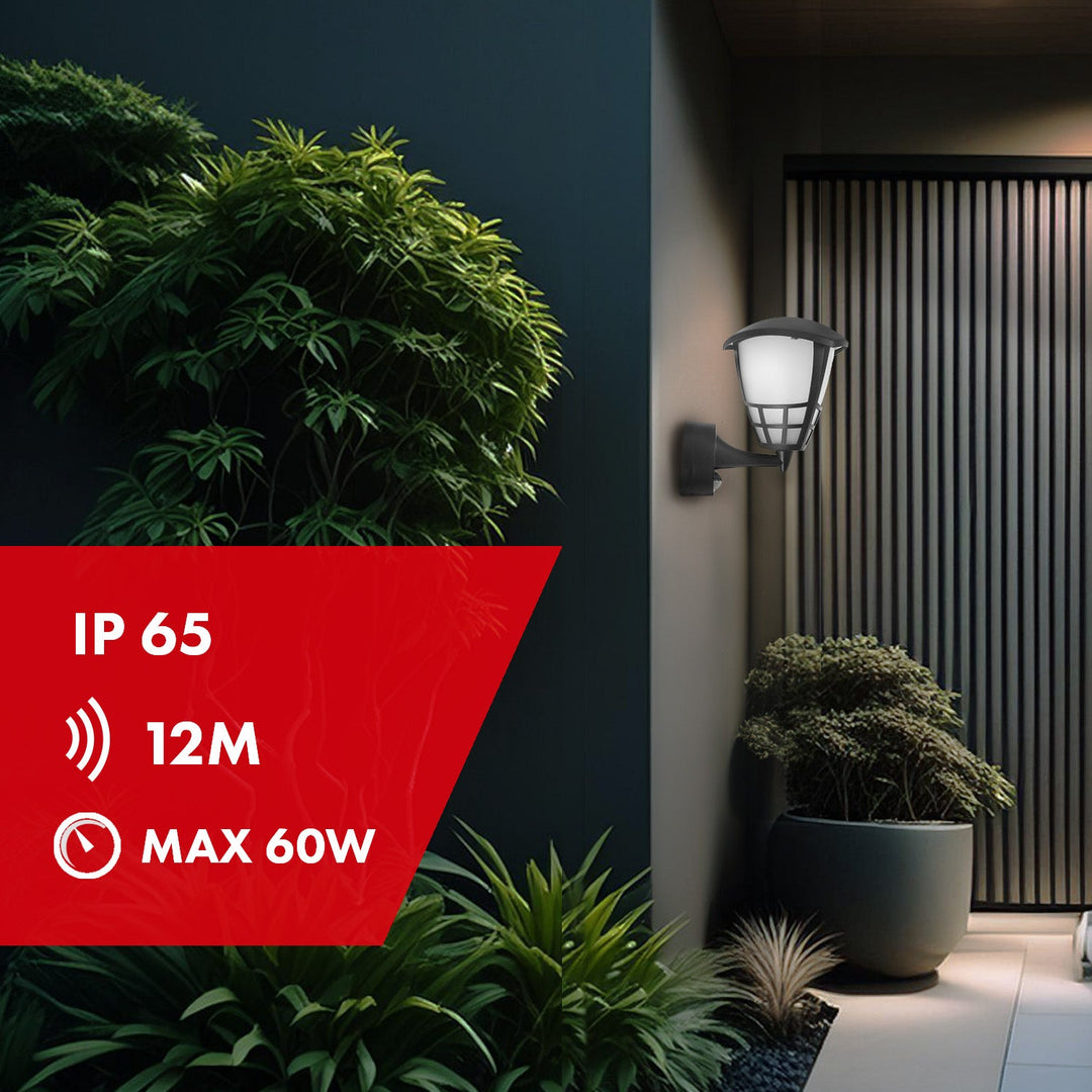 Væglampe med sensor Maclean MCE518 B 1xE27 sort IP65 max 60W