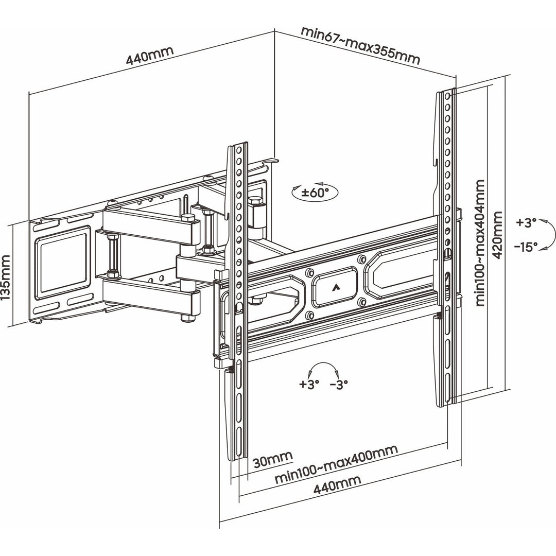 ART TV-holder, 32-70'', 40 kg, sort, VESA 400x400, AR-89