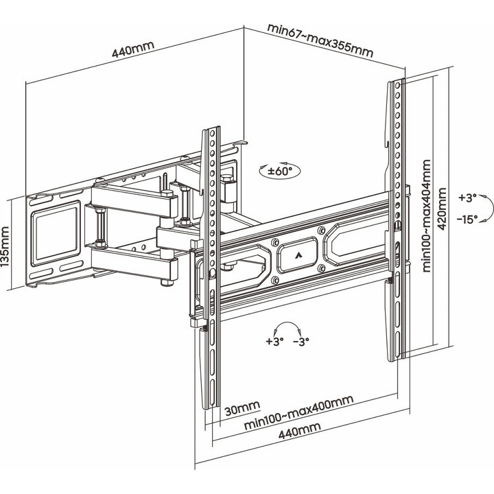 ART TV-holder, 32-70'', 40 kg, sort, VESA 400x400, AR-89