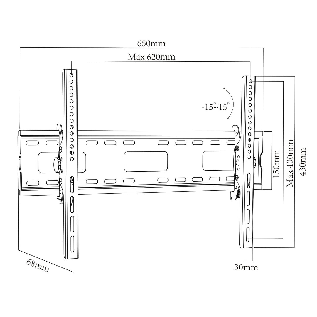 Maclean TV-beslag, maks. VESA 600x400, 32-90", 80 kg, justerbar vinkel +15°~-15°, MC-421