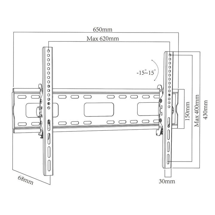 Maclean TV-beslag, maks. VESA 600x400, 32-90", 80 kg, justerbar vinkel +15°~-15°, MC-421