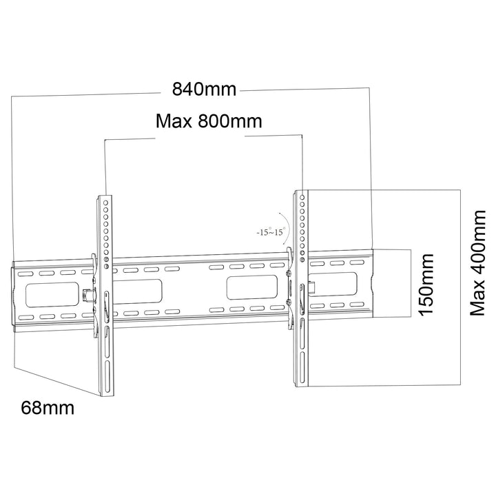 Maclean TV-beslag, maks. VESA 800x400, 43-100", 120 kg, justerbar vinkel +15°~-15°, MC-422