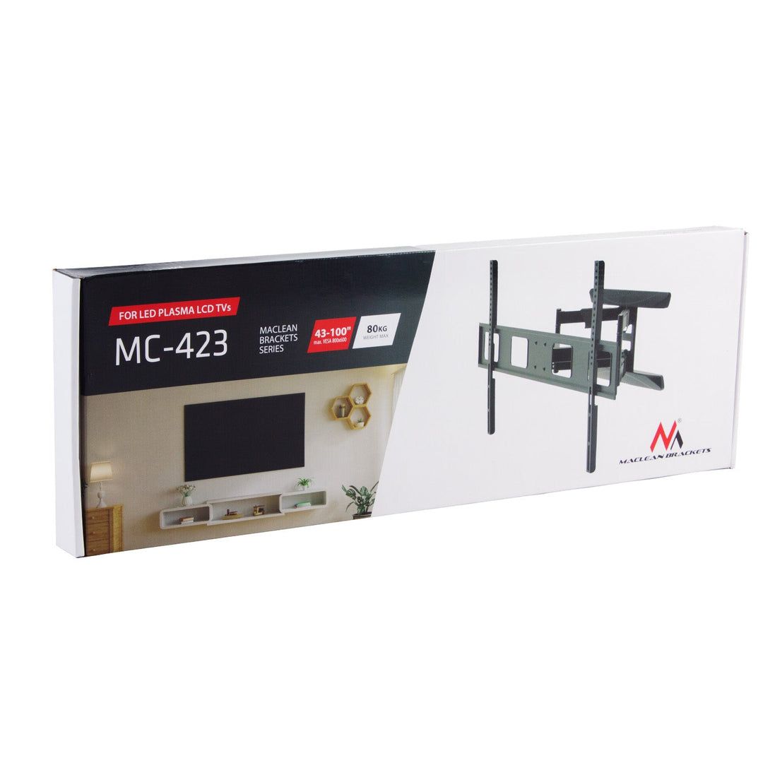Maclean TV-beslag, maks. VESA 800x600, 43-100", 80 kg, vertikal og horisontal vinkelregulering, profil 50-500 mm, sort, MC-423