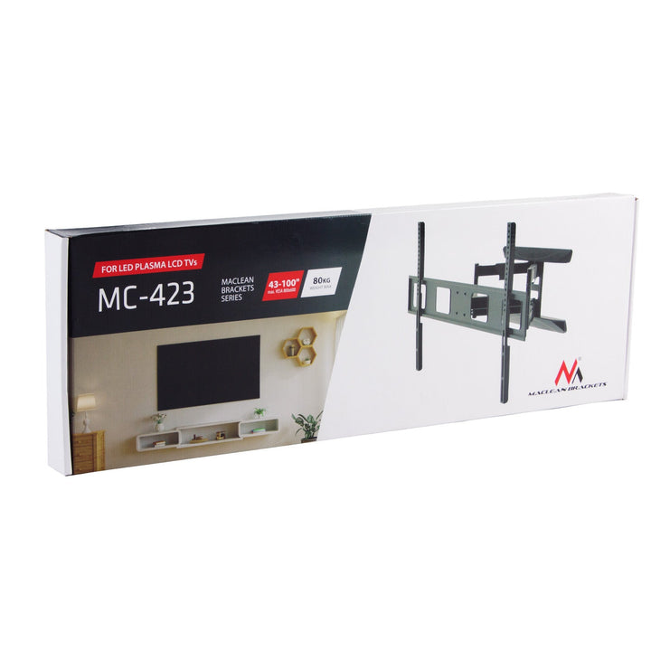 Maclean TV-beslag, maks. VESA 800x600, 43-100", 80 kg, vertikal og horisontal vinkelregulering, profil 50-500 mm, sort, MC-423