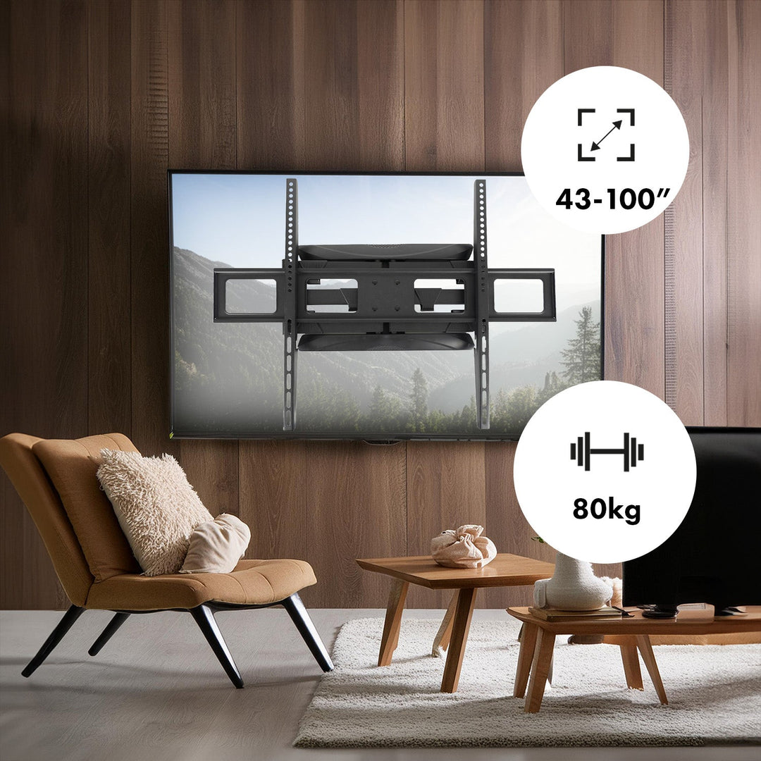 Maclean TV-beslag, maks. VESA 800x600, 43-100", 80 kg, vertikal og horisontal vinkelregulering, profil 50-500 mm, sort, MC-423