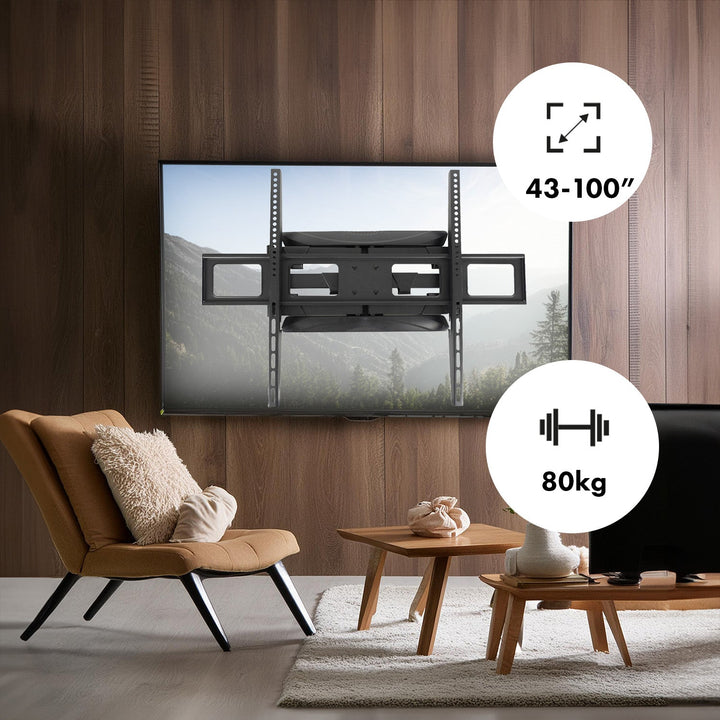 Maclean TV-beslag, maks. VESA 800x600, 43-100", 80 kg, vertikal og horisontal vinkelregulering, profil 50-500 mm, sort, MC-423