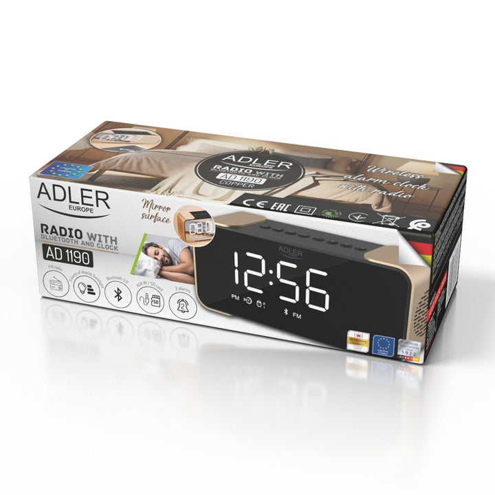 Adler AD 1190 Copper trådløs radioalarm med LED-display og Bluetooth-funktion
