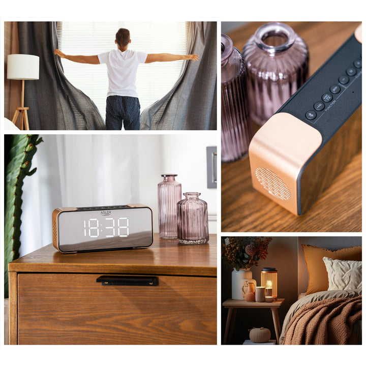 Adler AD 1190 Copper trådløs radioalarm med LED-display og Bluetooth-funktion