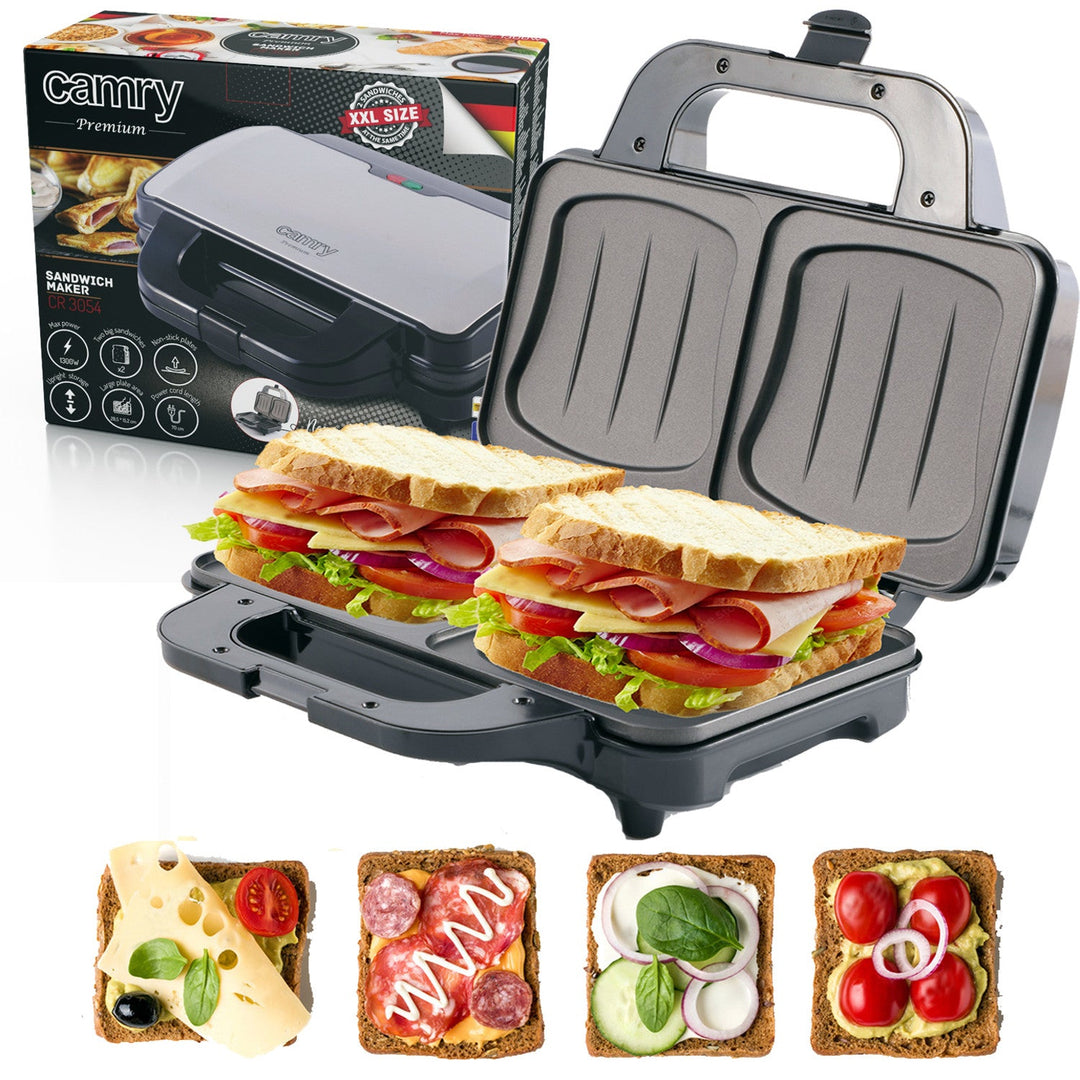 Camry sandwichmaker, til 2 sandwich, maksimal effekt 1300 W, non-stick belægning, CR 3054