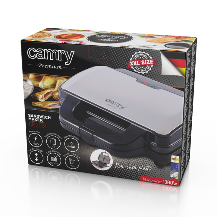 Camry sandwichmaker, til 2 sandwich, maksimal effekt 1300 W, non-stick belægning, CR 3054