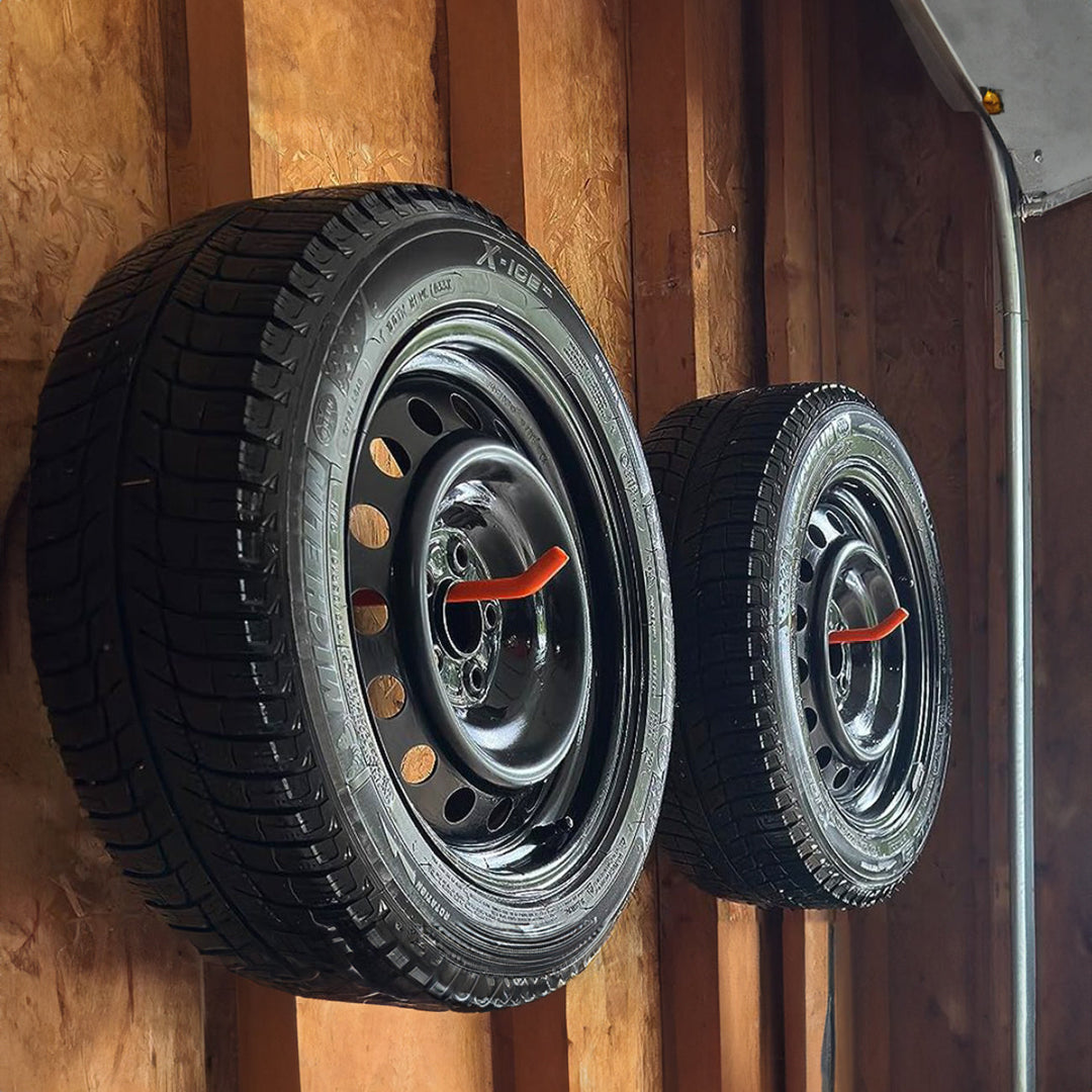 Sæt med 4 Maclean-vægbeslag til dæk, hjul, stiger, cykler, stål, maks. belastning 60 kg pr. beslag, MC-437