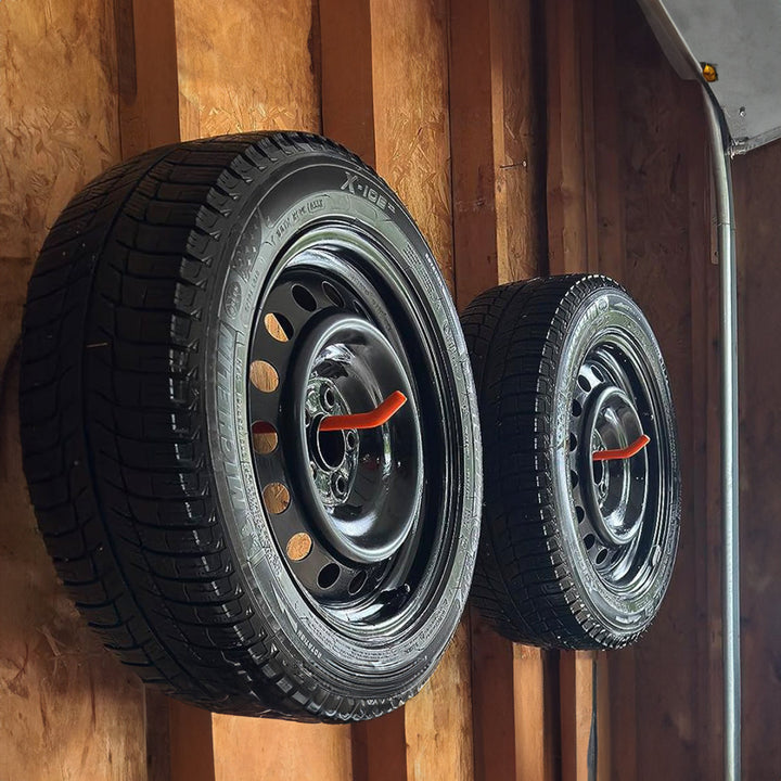 Sæt med 4 Maclean-vægbeslag til dæk, hjul, stiger, cykler, stål, maks. belastning 60 kg pr. beslag, MC-437
