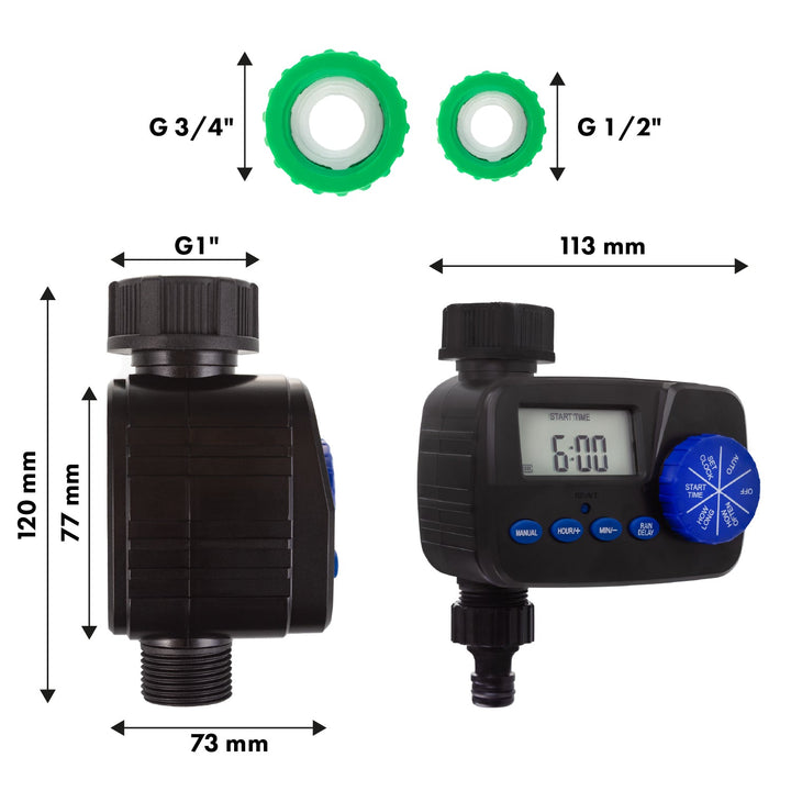 GreenBlue elektronisk vandingsstyring, programmeringsenhed, strømforsyning 2x1,5V AA, GB390