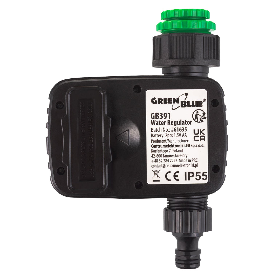 Elektronisk vandingskontrol GreenBlue, programmeringsenhed, strømforsyning 2x 1,5V AA, GB391