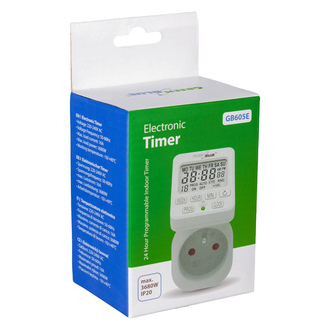 Tidsafbryder - digital timer GreenBlue, maks. belastning 16A, IP20, GB605 E