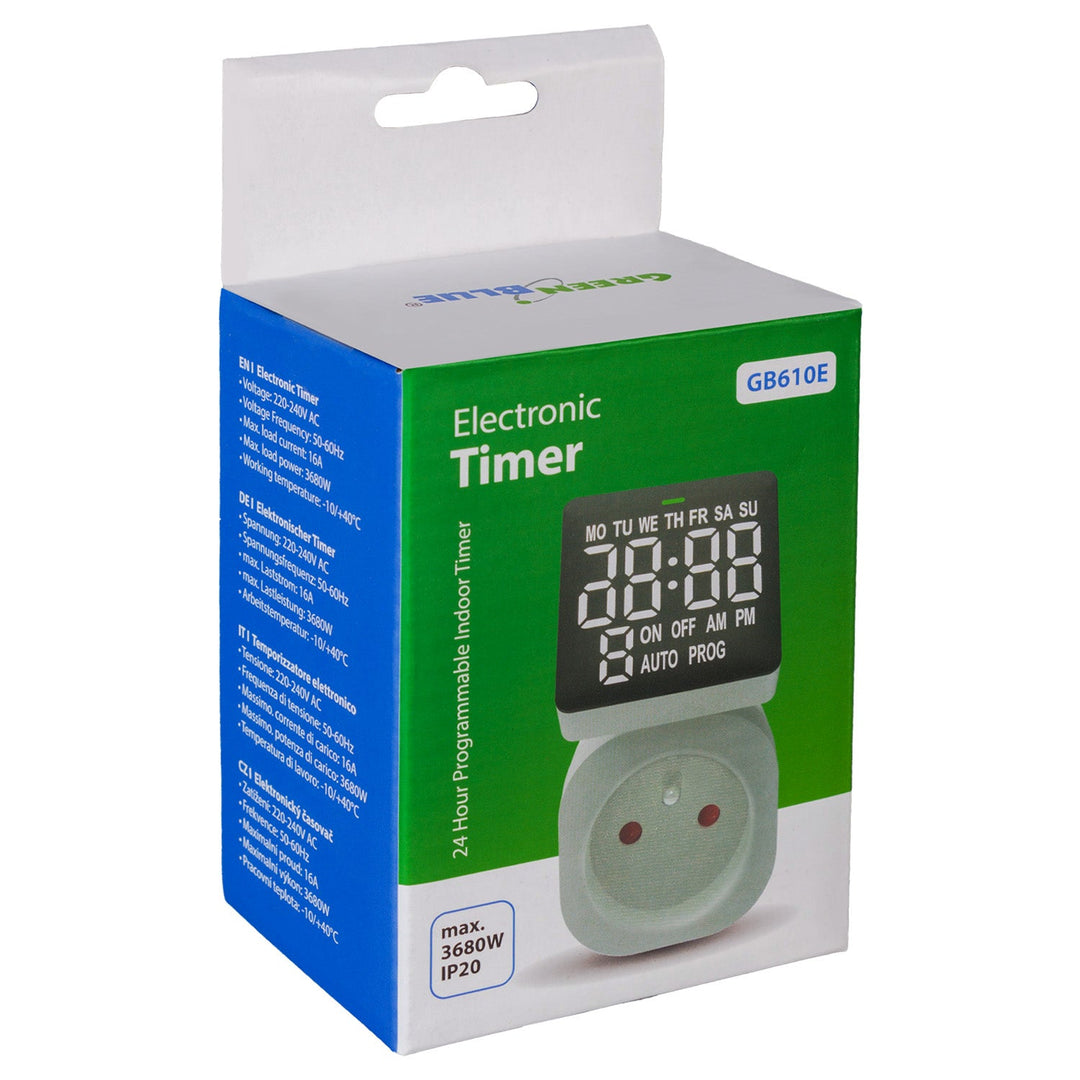 Tidsafbryder - digital timer GreenBlue, maks. belastning 16A, IP20, GB610 E