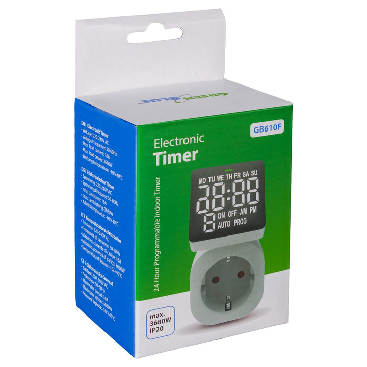 Tidsafbryder - digital timer GreenBlue, maks. belastning 16A, IP20, GB610 F