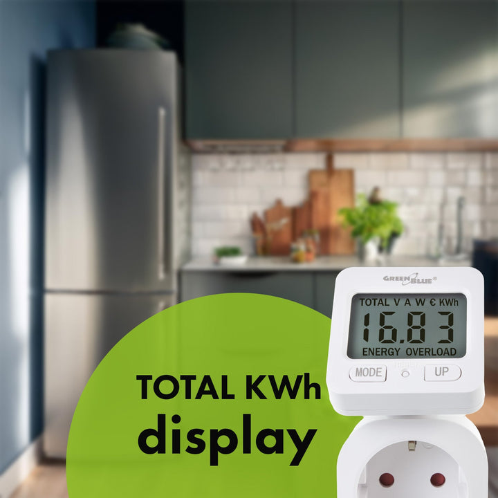 GreenBlue energimåler, wattmåler, 16 A, maks. 3680 W, hukommelse, GB615 E