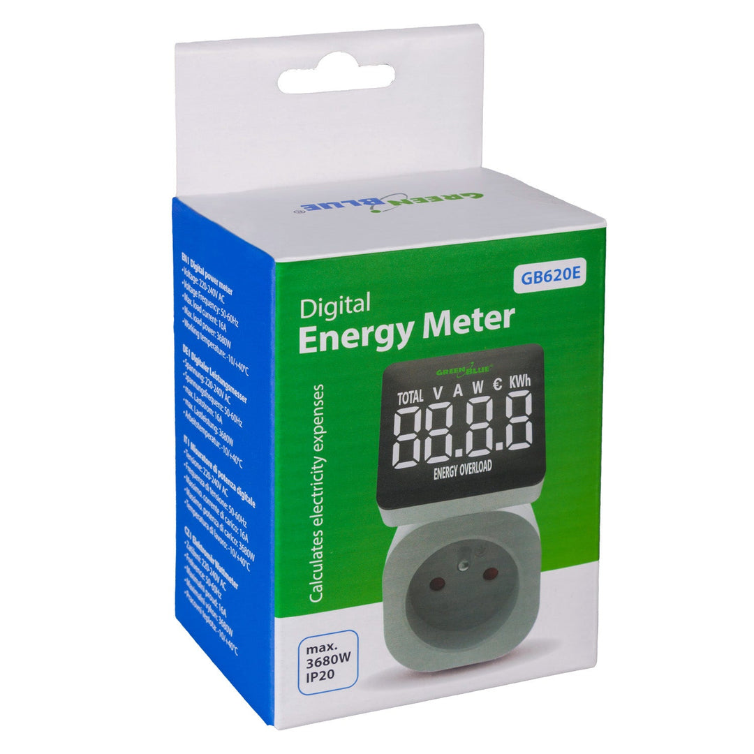 GreenBlue energimåler, wattmåler, 16 A, maks. 3680 W, hukommelse, GB620 E