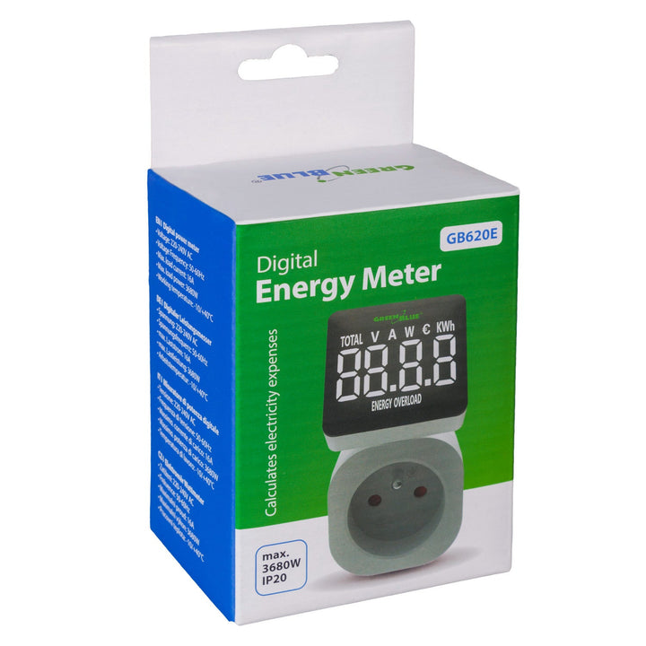 GreenBlue energimåler, wattmåler, 16 A, maks. 3680 W, hukommelse, GB620 E